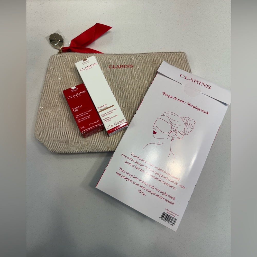 Clarins Skincare Set with Beige Pouch